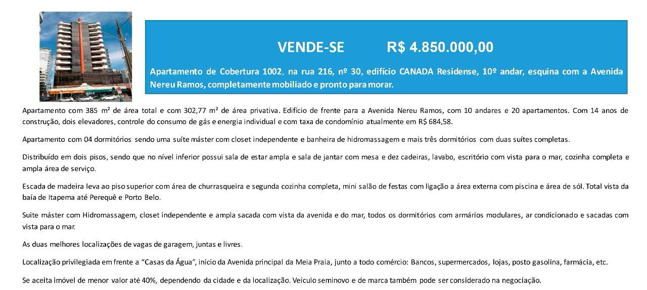 Cobertura com 4 quartos à venda em meia praia, Itapema/SC · PropWase